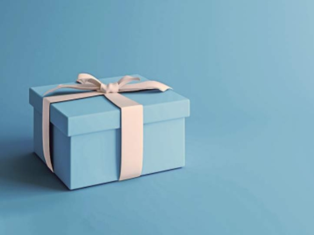 Giftwrapped box on blue background