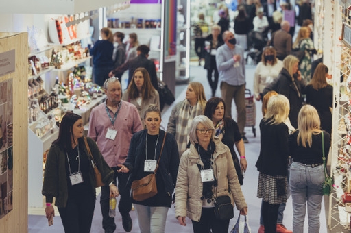 visitors walking around a trade fair