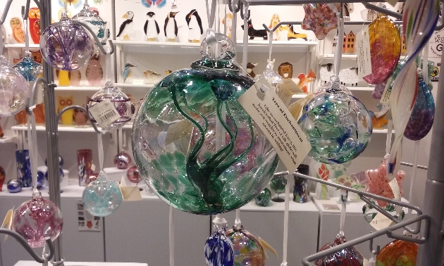 tree of life glass baubles in a shop store