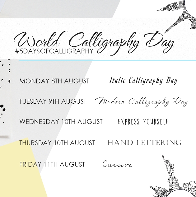 infographic with information about the five days of calligraphy week
