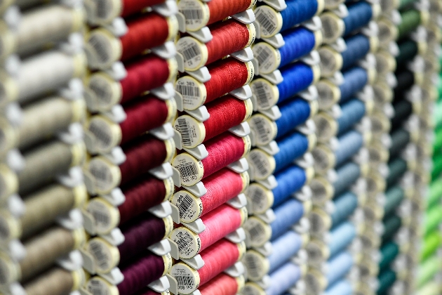 Display of colourful sewing reels