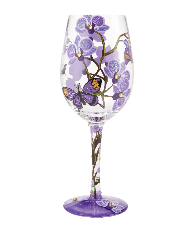 painted wine gladd in purple butterflies 