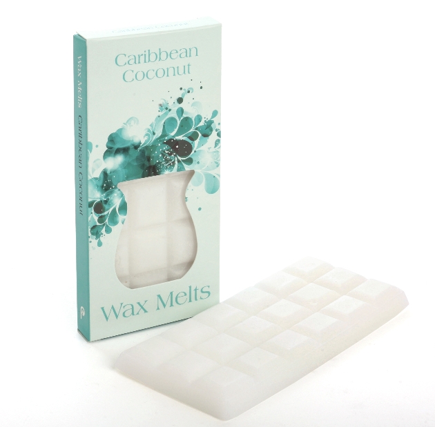 white wax melts in blue packaging