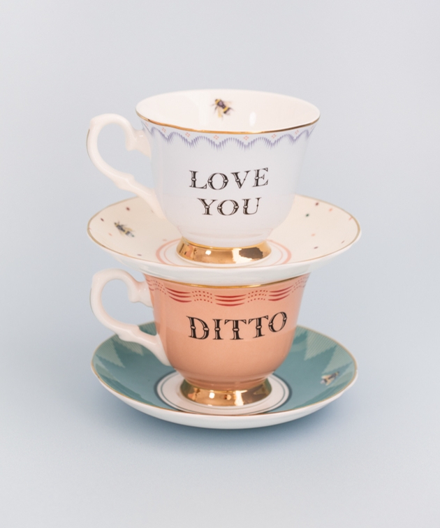 love you and ditto labelled tea cups