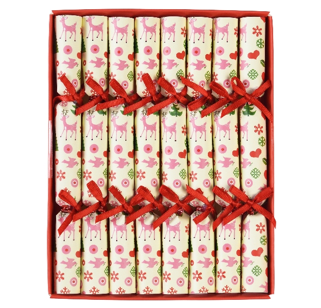 christmas crackers with white background and pink motifs 
