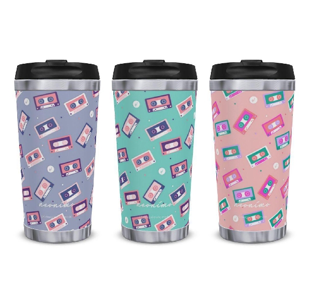 coffee travel mugs in three designs