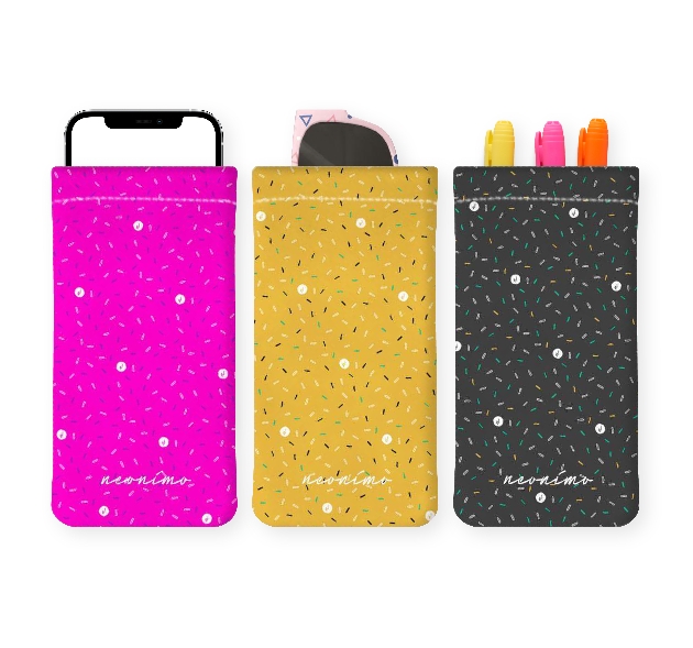 three cases in pink yellow black