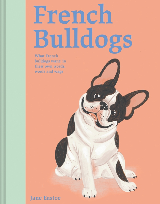 book cover with french bulldog illustration on it