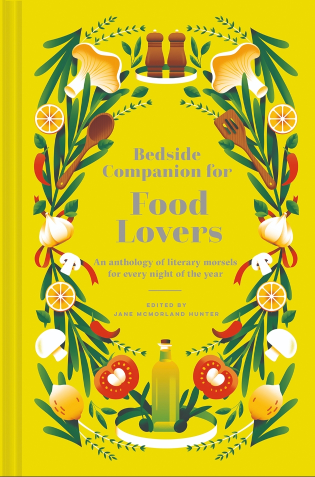 yellow books cover with food and flower wreath on it