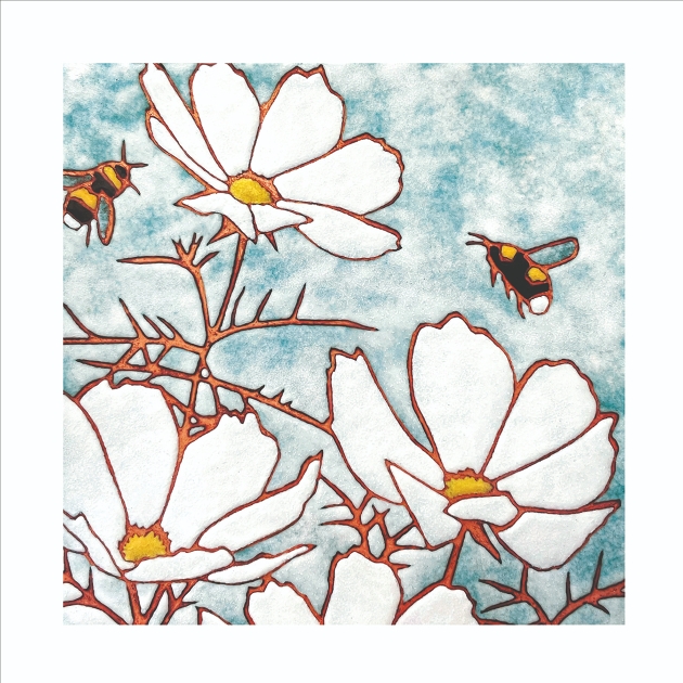 white flowers with bees 
