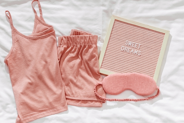 pj set and eye mask in peach