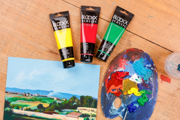 ARTIST PALETTE WITH TUBES OF PAINT