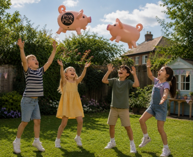 Kids playing giant pass the pigs
