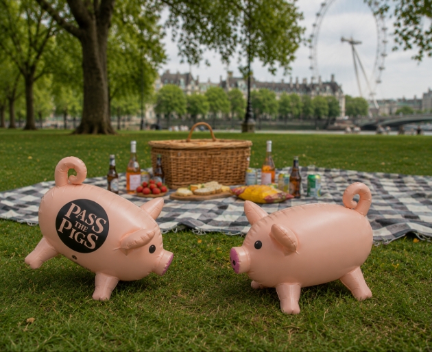 Giant pass the pigs at a picnic